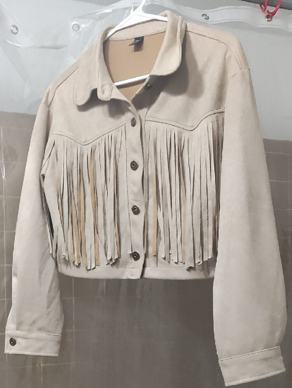 Tan Faux Suede Fringe Cropped Jacket
